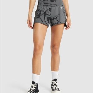 Gymshark‎ Power Jacquard Shorts Womens M Gray Black Marble Pattern Activewear